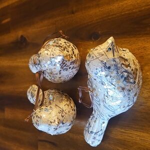 Decorative Bird Ornaments with Script Design. Qty 3. New